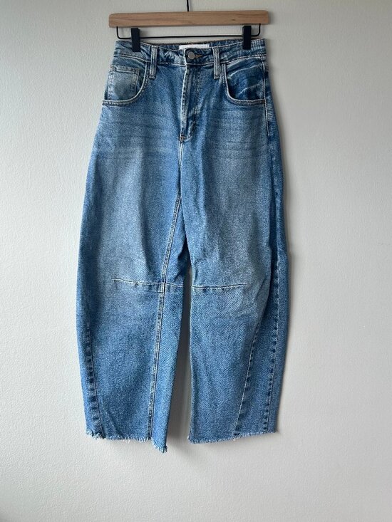 Just Black Denim - Just Black Denim Seamed Barrel Jeans High Rise Raw Hem Medium Wash Size 24